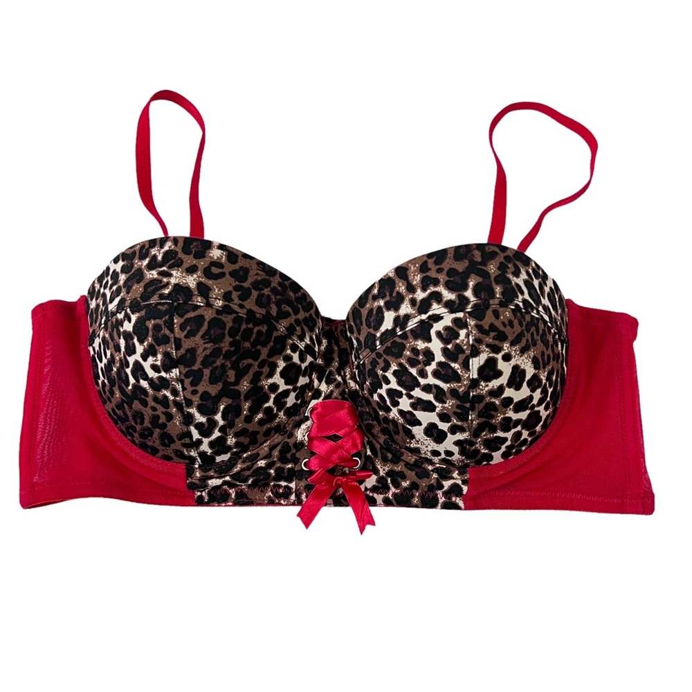 Hot Topic Red and Leopard Print Bra